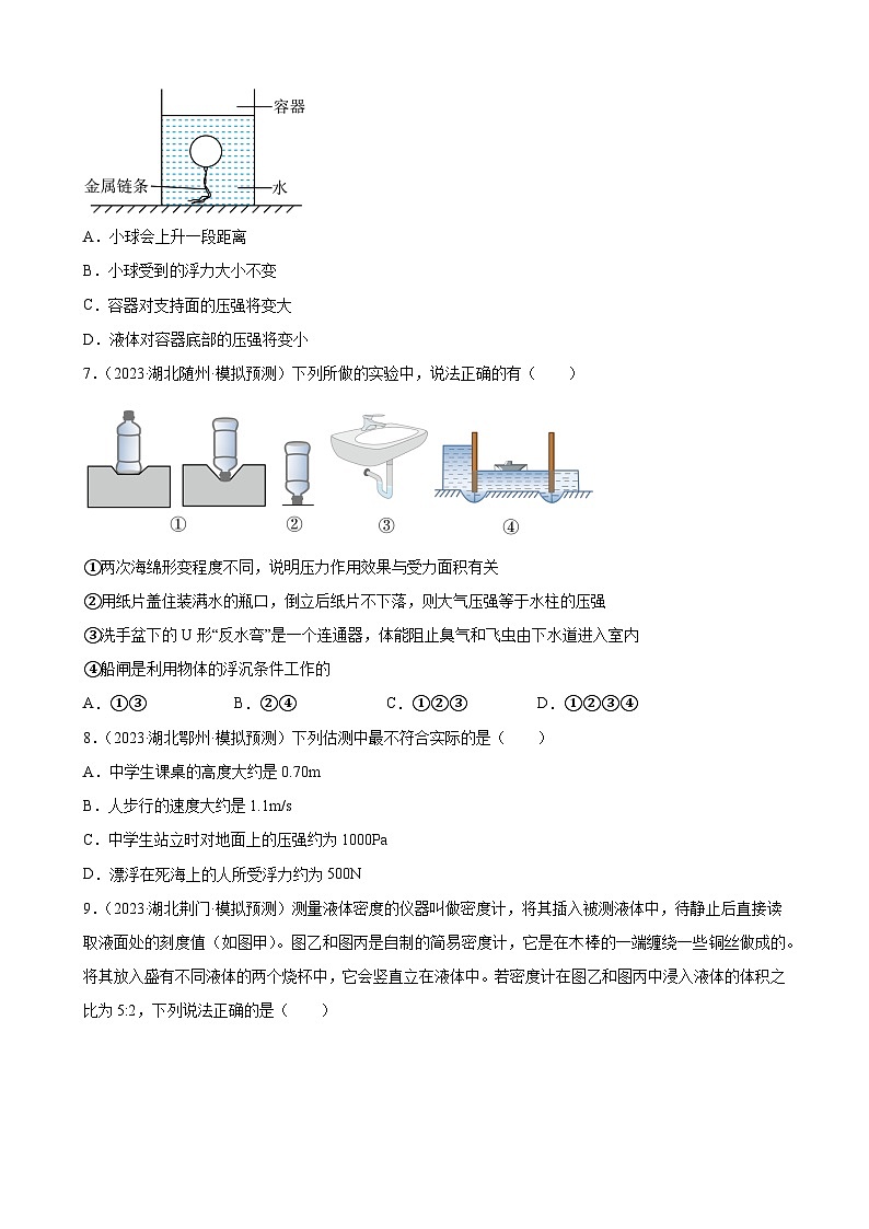 2023年湖北省九年级物理中考模拟题分类选编：浮力第3页