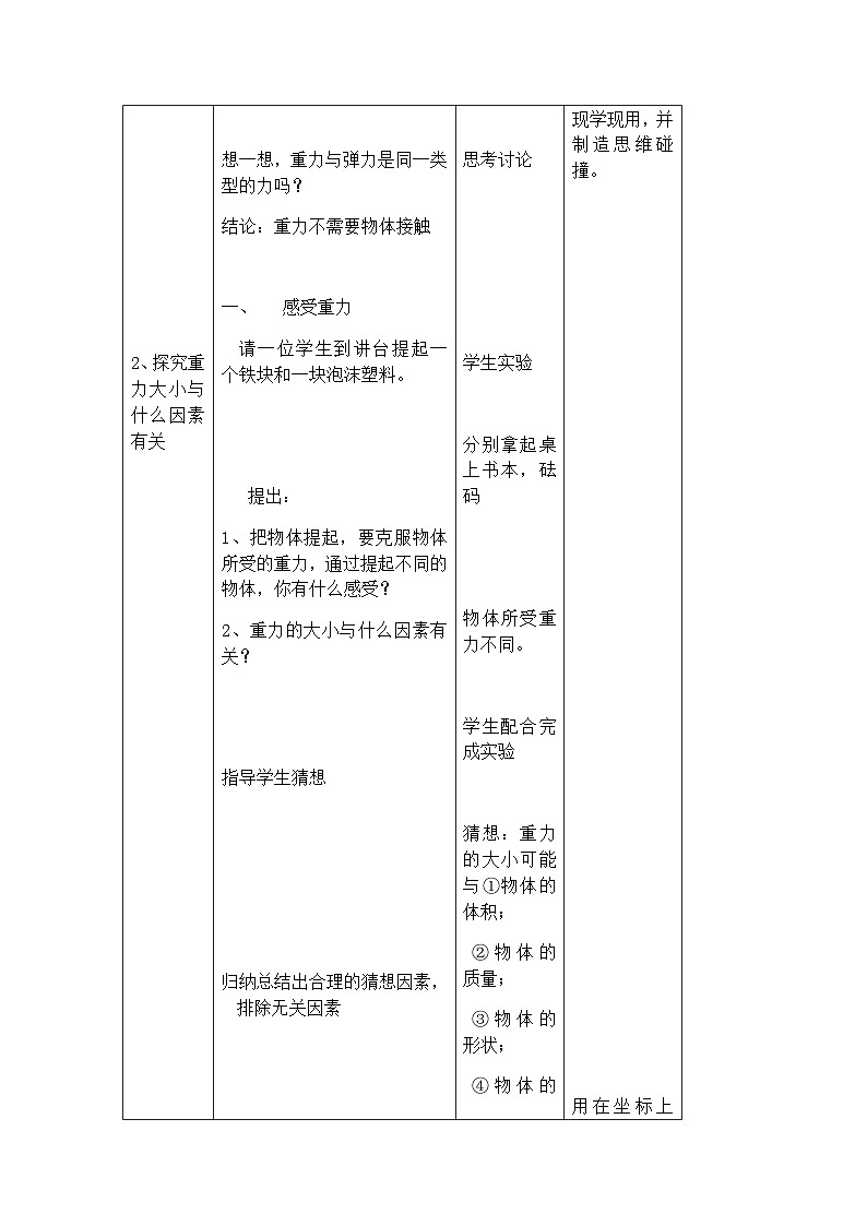 人教版物理八年级下册  7.3重力（教案）（表格式）第3页