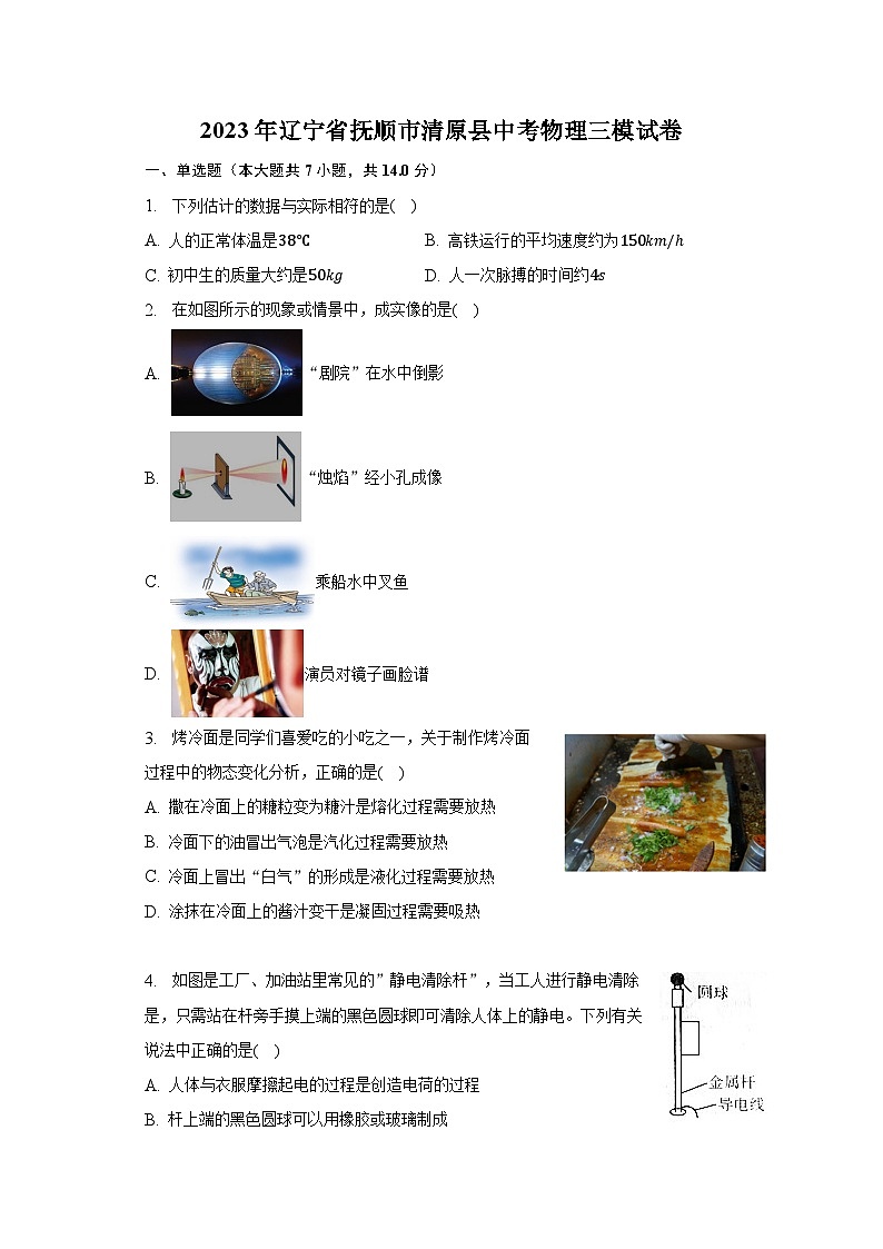 2023年辽宁省抚顺市清原县中考物理三模试卷第1页