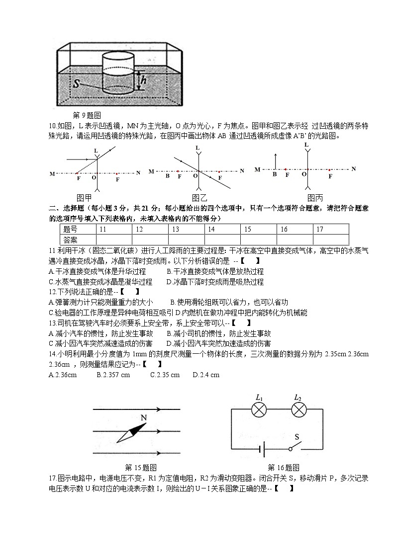 2015年安徽省中考物理试卷及答案第2页