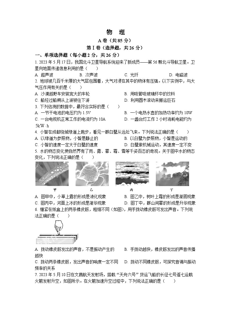 2023年四川省成都市中考物理真题01