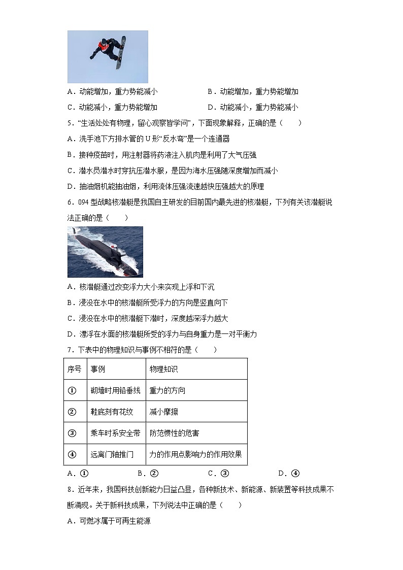 2023年山东省淄博市博山区中考一模物理试题(含答案)第2页
