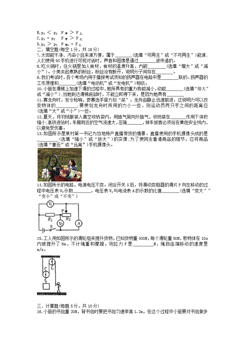 2023年吉林省延边州九年级下学期第五次模拟测试物理试题第2页