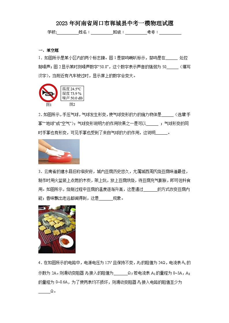 2023年河南省周口市郸城县中考一模物理试题（含解析）第1页