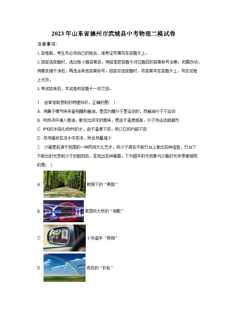 2023年山东省德州市武城县中考物理二模试卷01
