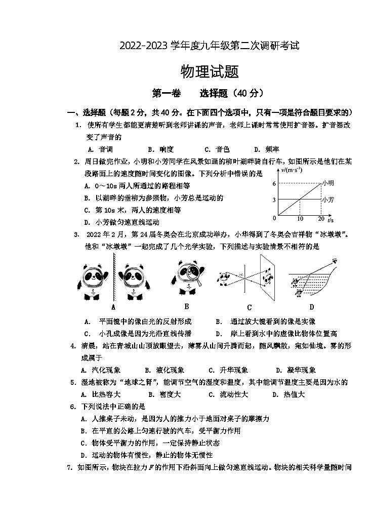 2023年山东省枣庄市台儿庄区中考二调物理试题01