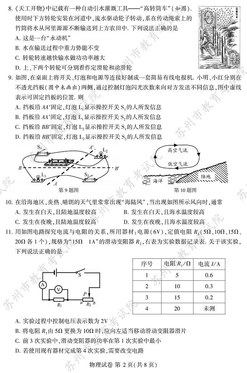 2023年江苏省苏州市中考物理真题第2页