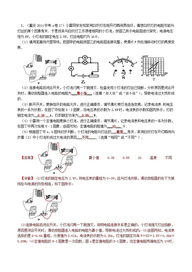 重庆2013-2022十年中考物理分类汇编实验题专题7  伏安法测电阻02