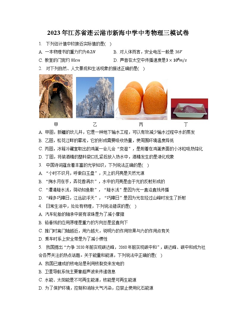 2023年江苏省连云港市新海中学中考物理三模试卷（含答案）第1页