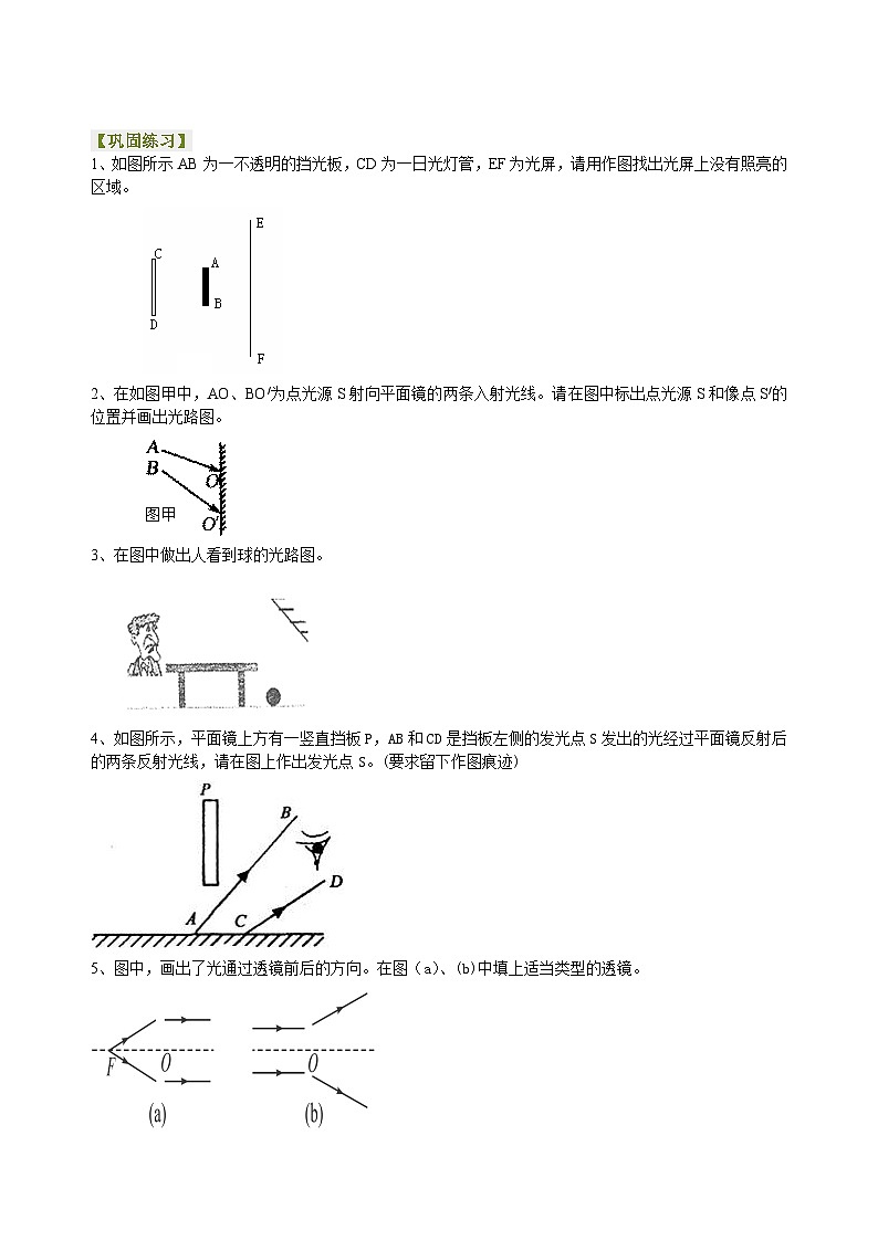 中考冲刺：光学作图专题（提高）巩固练习第1页