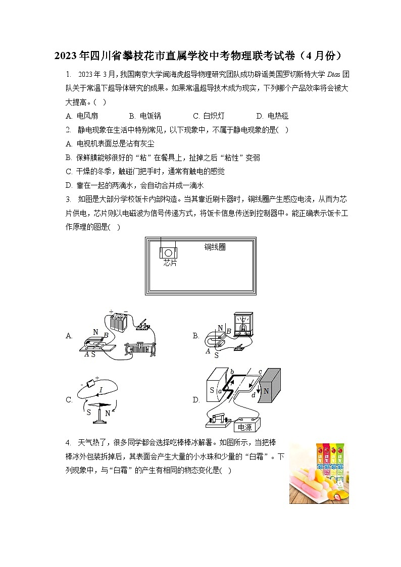 2023年四川省攀枝花市直属学校中考物理联考试卷（4月份）-第1页