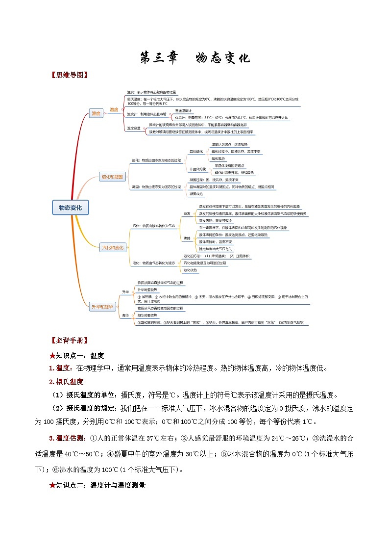 第三章  物态变化-【口袋书】2023年中考物理必背知识手册（思维导图+背诵手册）第1页