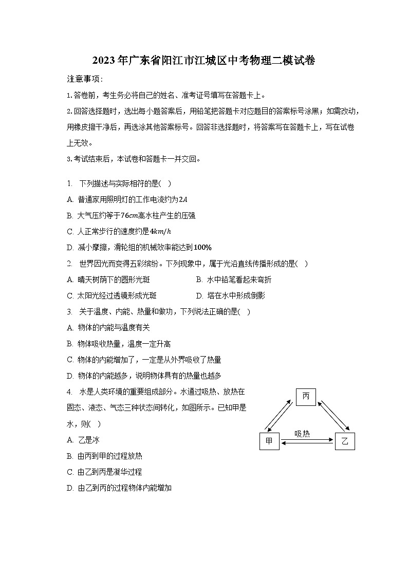 2023年广东省阳江市江城区中考物理二模试卷-普通用卷01