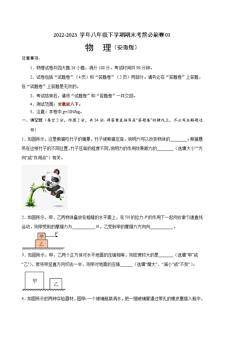 物理01卷（安徽版八下）-（考试版）A4第1页