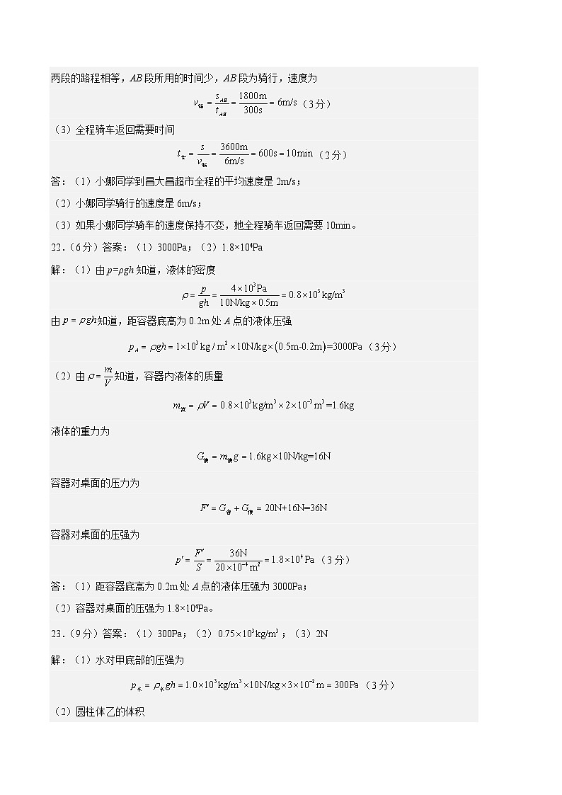 物理01卷（沪粤版八下）-（参考答案）第2页