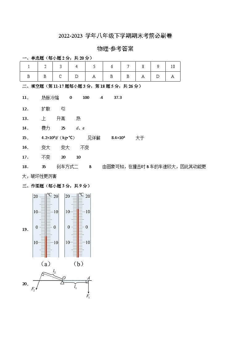 物理01卷（上海沪教版）-（参考答案）第1页
