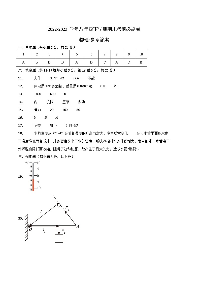 物理02卷（上海沪教版）-（参考答案）第1页
