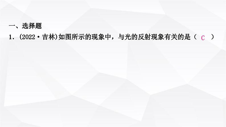 人教版中考物理复习第2讲光现象第1课时三种光现象及其辨识作业课件第2页