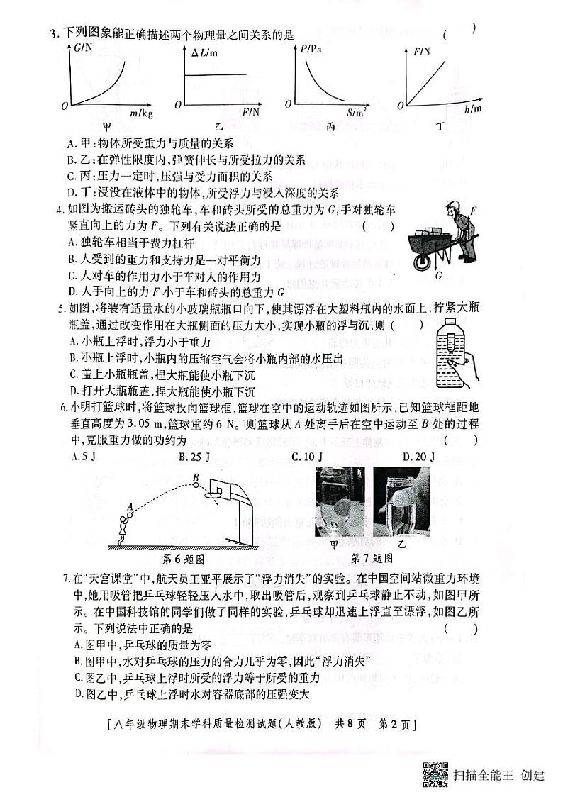 陕西省韩城市2022-2023年度第二学期八年级期末物理试题第2页