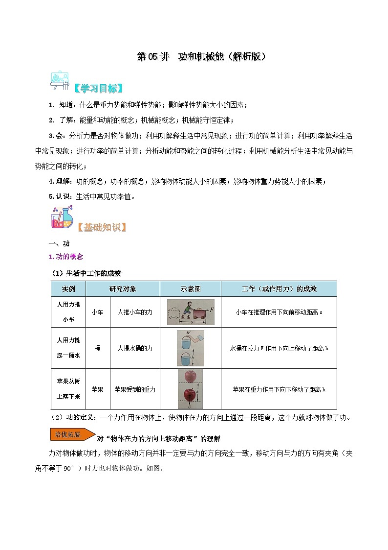 【暑假提升】人教版物理八年级（八升九）暑假预习-第05讲  功和机械能  讲学案01