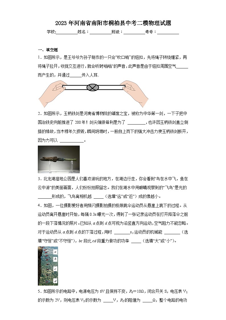 2023年河南省南阳市桐柏县中考二模物理试题（含答案）第1页