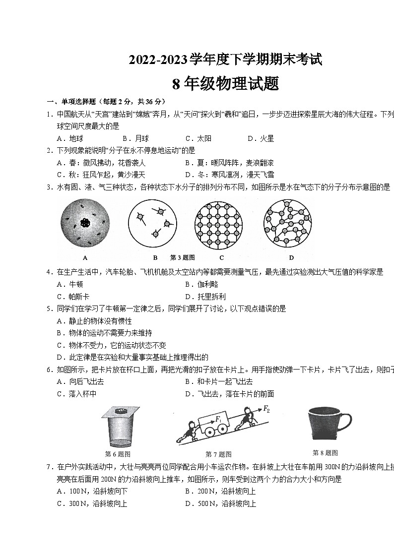 山东省临沂市平邑县2022-2023学年八年级下学期期末物理试题（含答案）01