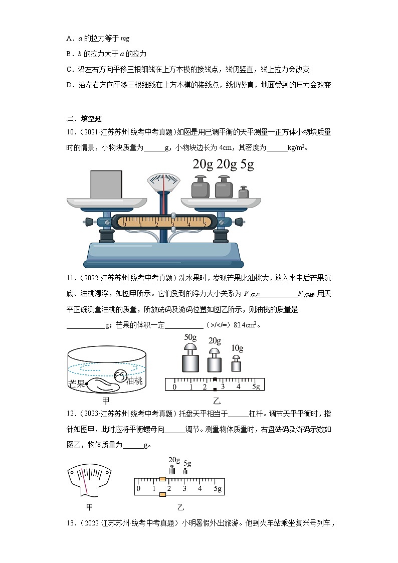江苏省苏州市2021-2023三年中考物理真题分类汇编-01长度和时间的测量、质量和密度、机械运动、运动和力第3页