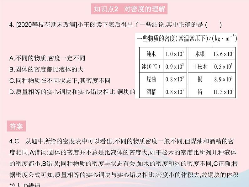 2023八年级物理上册第六章质量和密度第2节密度课时1探究物质的质量与体积的关系作业课件新版新人教版第8页