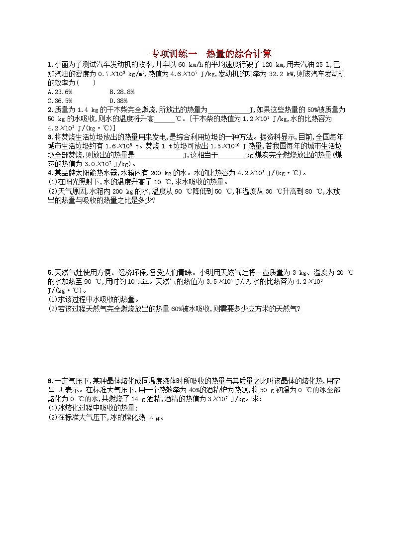 2022九年级物理全册专项训练1热量的综合计算新版新人教版01