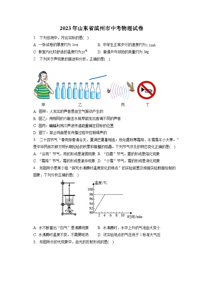 2023年山东省滨州市中考物理试卷（含答案解析）第1页