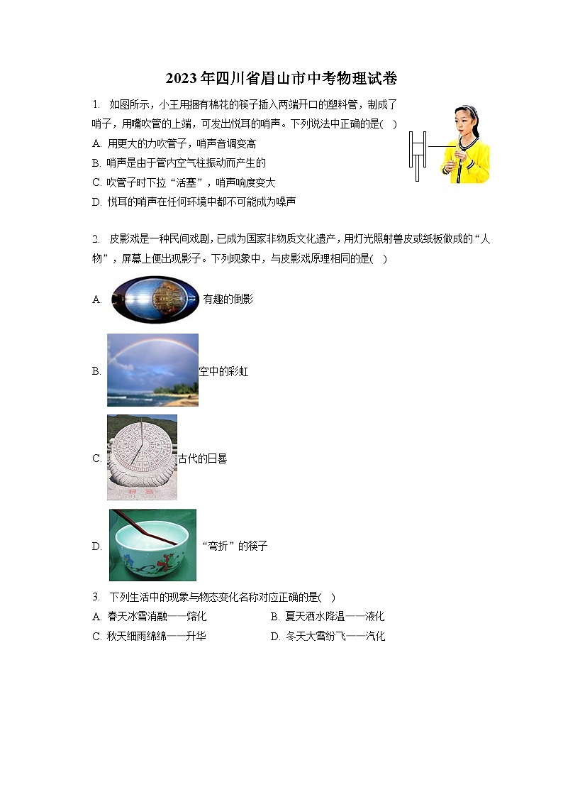 2023年四川省眉山市中考物理试卷（含答案解析）01