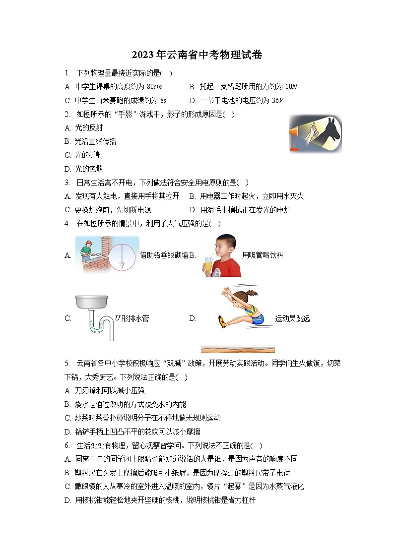 2023年云南省中考物理试卷（含答案解析）01