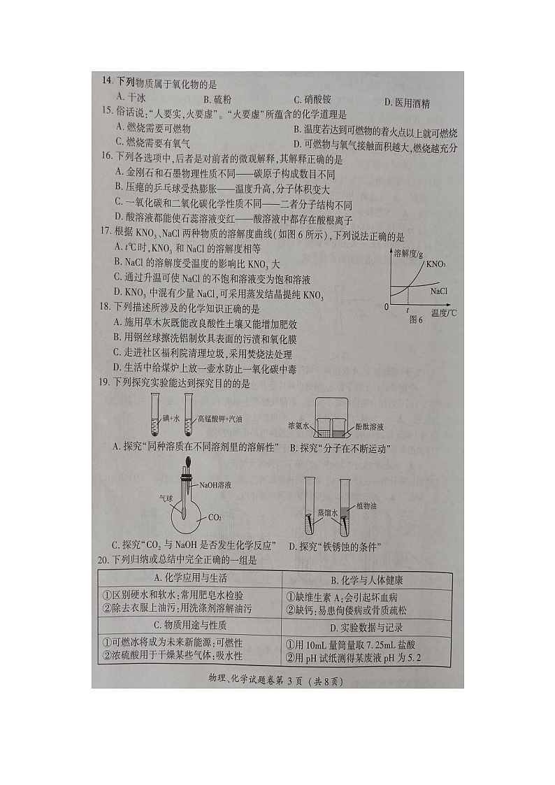 2023年湖北恩施州中考物理化学真题03
