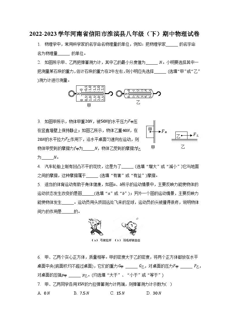 2022-2023学年河南省信阳市淮滨县八年级（下）期中物理试卷01