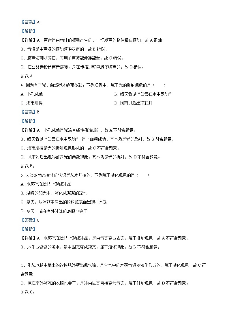 2023年四川省内江市中考物理真题及答案解析02