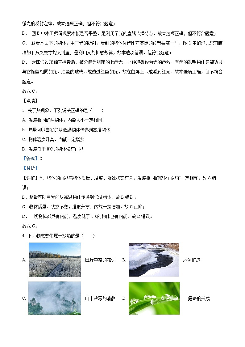 精品解析：2021年云南省昭通市鲁甸县中考物理一模试题（解析版）02
