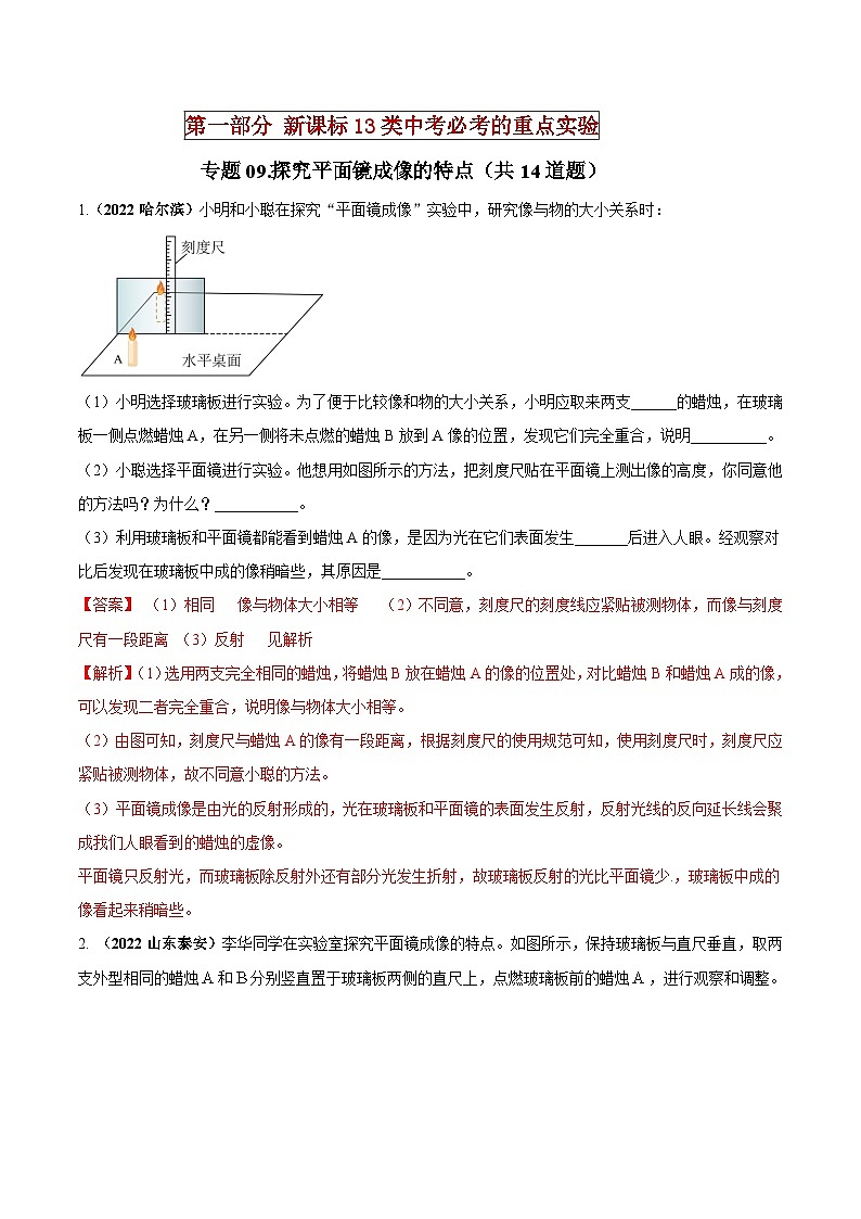 中考物理二轮复习必考重点实验专题09 探究平面镜成像的特点（含解析）01
