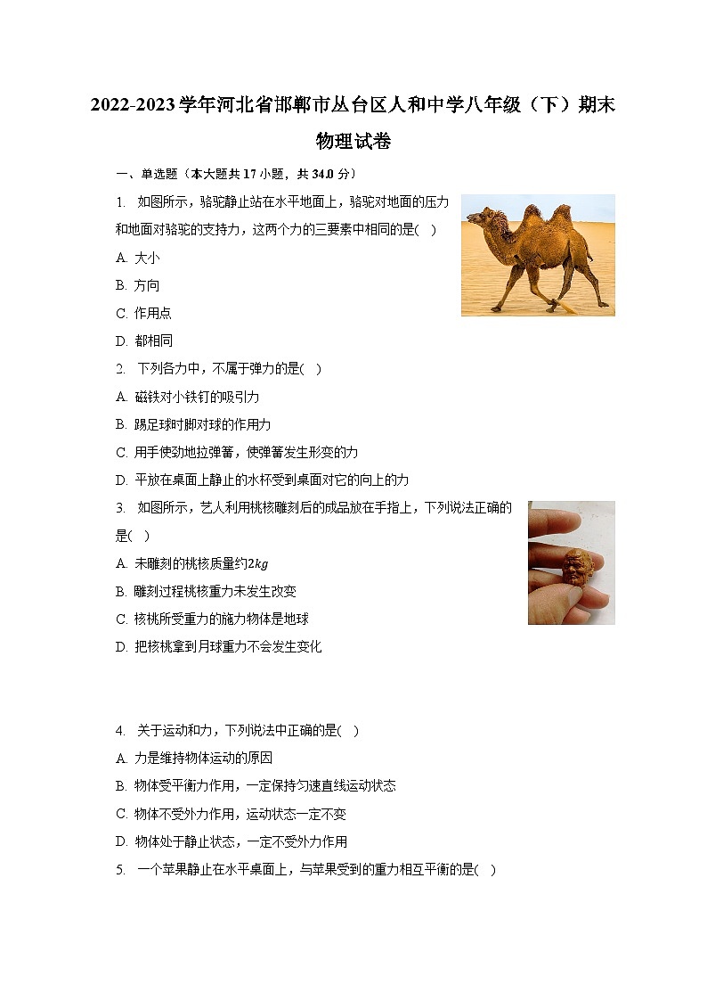 2022-2023学年河北省邯郸市丛台区人和中学八年级（下）期末物理试卷（含解析）第1页