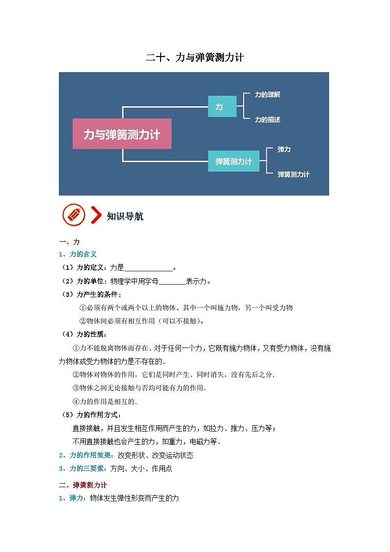 20、力与弹簧测力计（解析版）第1页