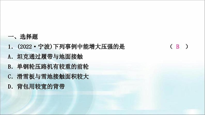 中考物理复习第9讲压强第1课时固体压强作业课件第2页