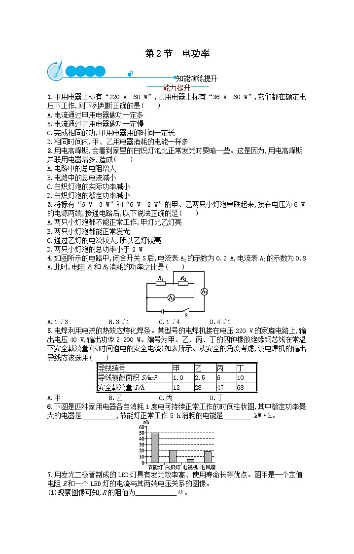 九年级物理第18章电功率第2节电功率课后习题（附解析人教版）01