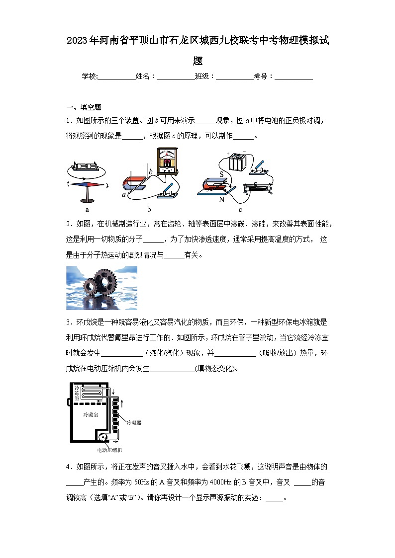 2023年河南省平顶山市石龙区城西九校联考中考物理模拟试题（含解析）第1页