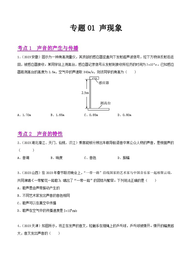 2023年中考物理真题分类汇编——专题01 声现象（全国通用）01