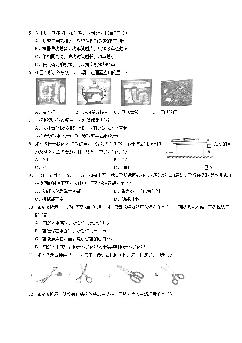 四川省成都天府新区2022-2023学年下学期八年级期末物理试卷（含答案）第2页