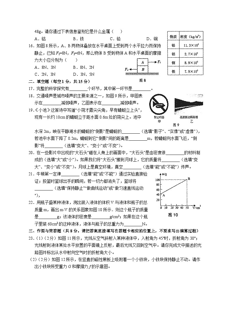 广西壮族自治区贵港市港北区2022-2023学年上学期八年级期末物理试卷第3页