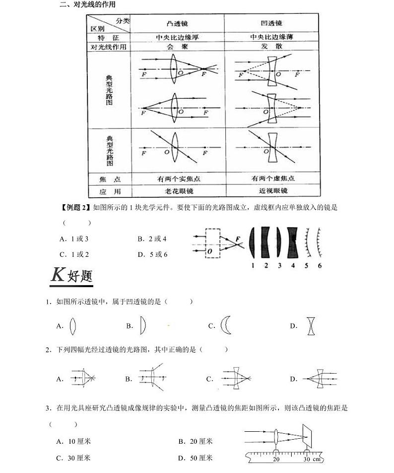 【精品同步练习】人教版初二上册物理第5章第一节透镜第3页