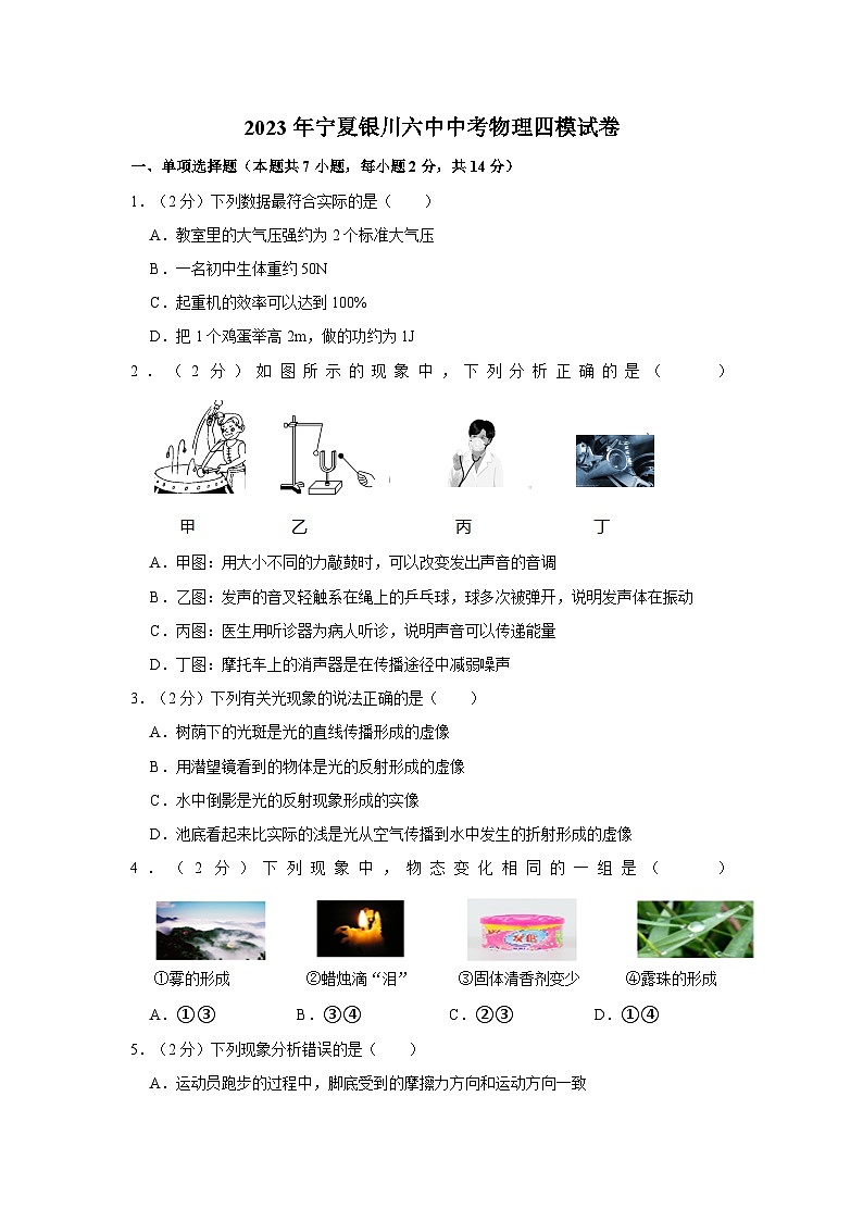 2023年宁夏银川六中中考物理四模试卷第1页
