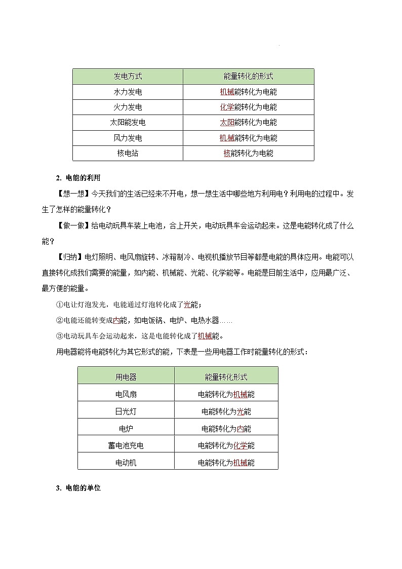 【核心素养】人教版九年级全册+第十八章+第1节《电能 电功》课件+教案+分层练习+学案02
