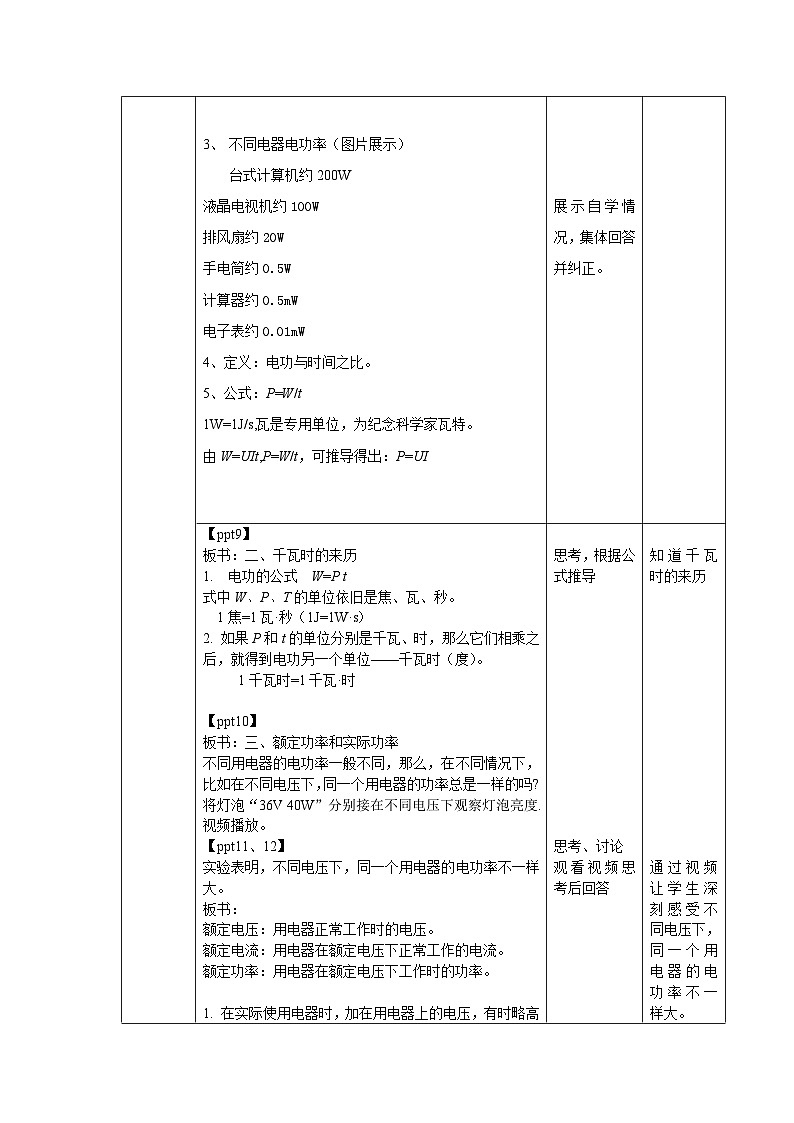 人教版物理九年级 第十八章 电功率 第2节 电功率  精品教案02