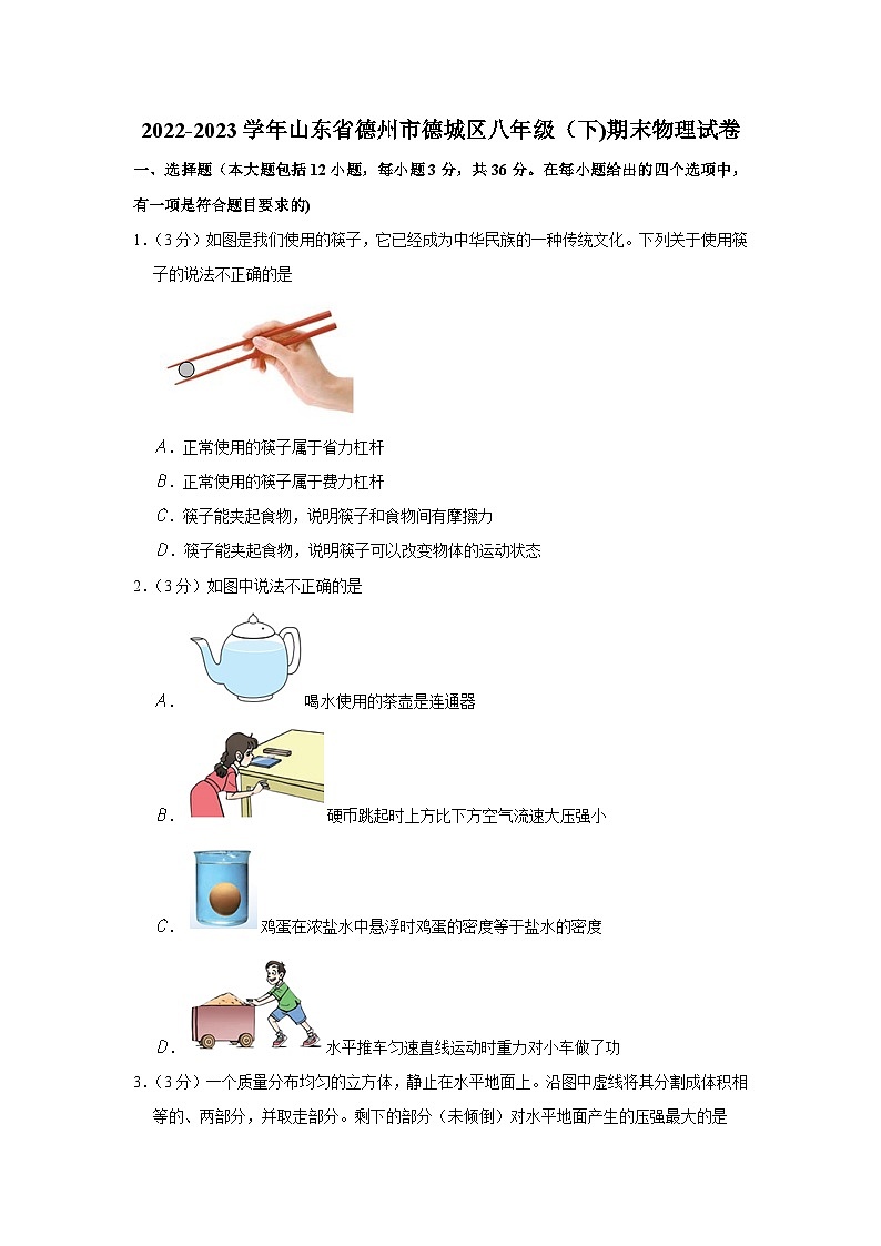 2022-2023学年山东省德州市德城区八年级（下）期末物理试卷第1页